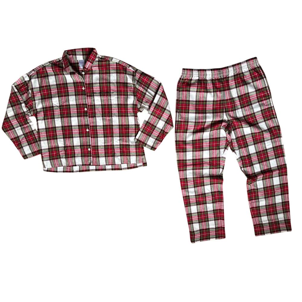 Hanna Andersson Adult Plaid Flannel Red White Pajama Set Size Large